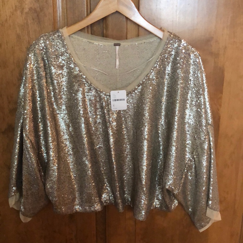 FREE PEOPLE Champagne gold sequined crop top